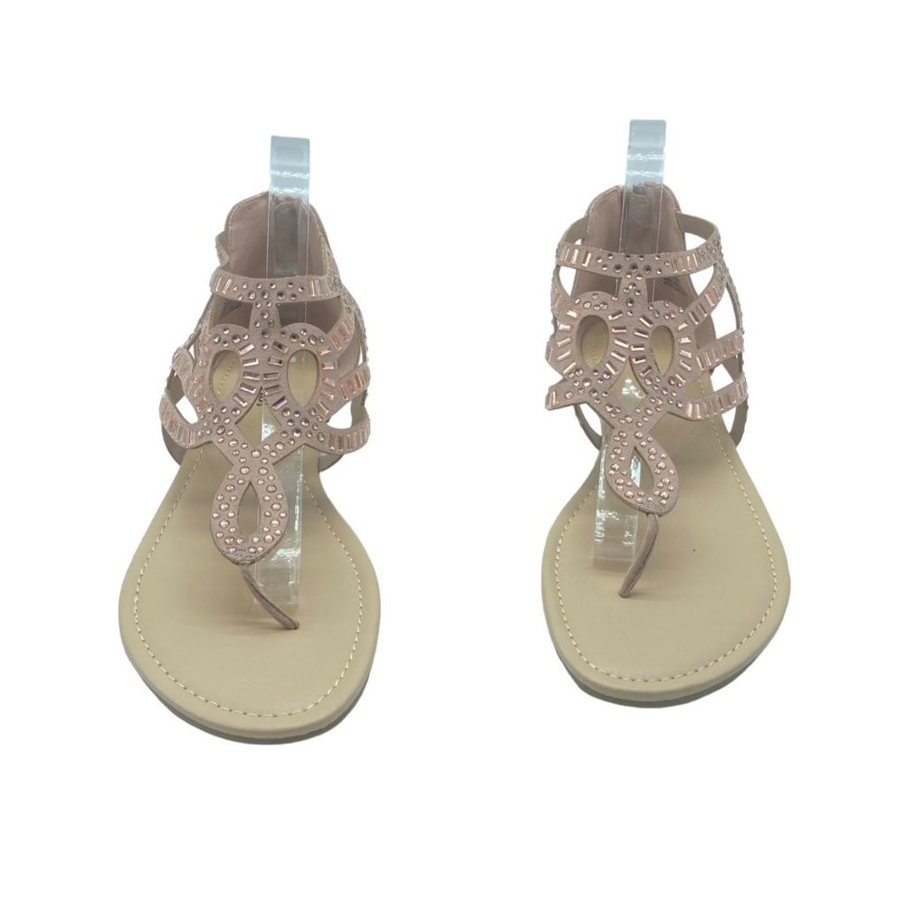 NWOT JustFab ETTIE Women Size 10 Faux Suedeโ Back Zip Flat Sandals